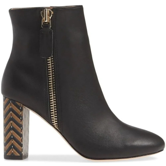 JAMES CHAN | Delia Black Ankle Boots Booties Herringbone Chevron | Size 8.5 - Picture 3 of 13